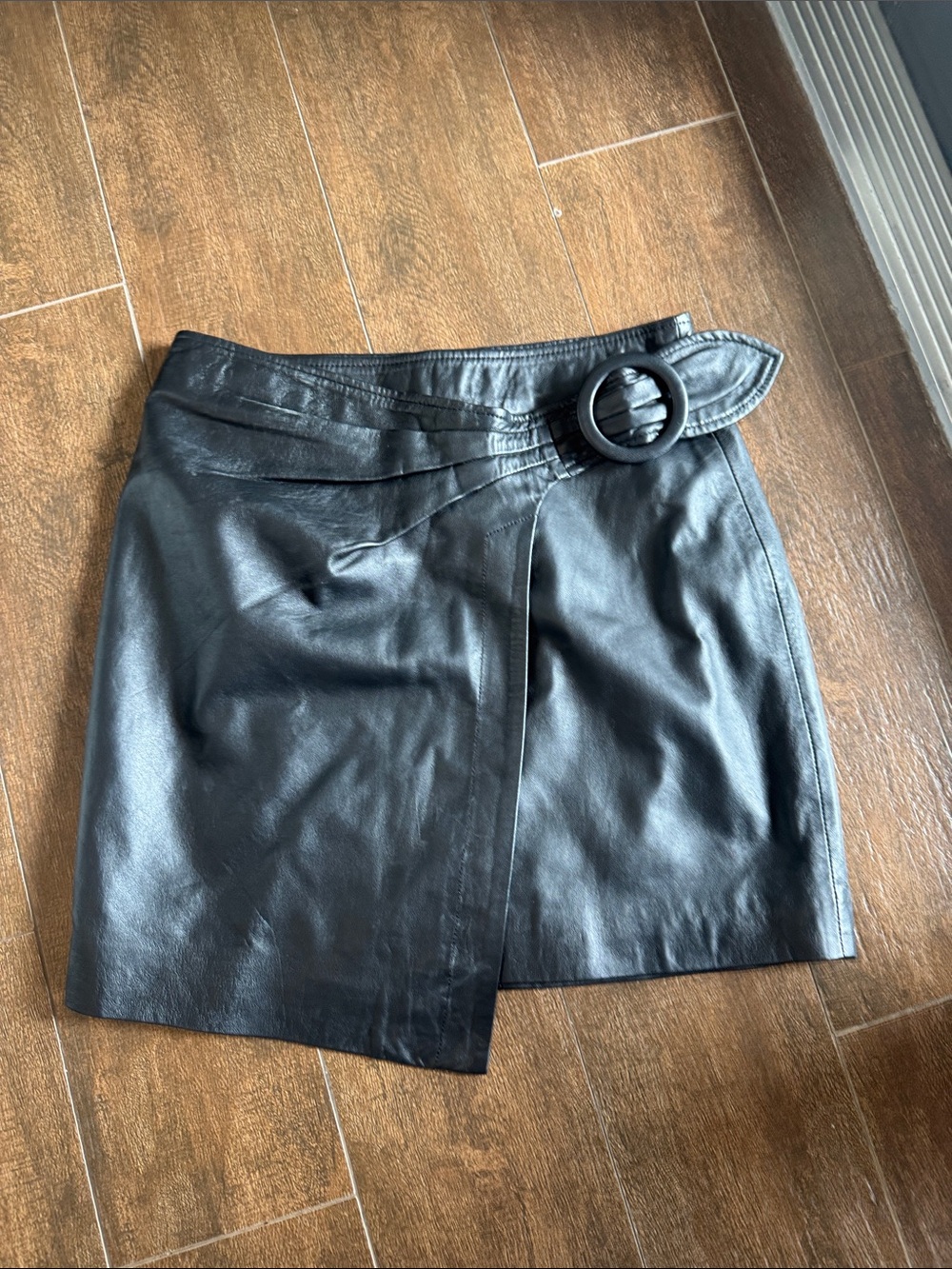 Joie Black Leather Wrap miniskirt
